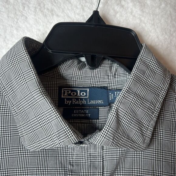 Polo By Ralph Lauren Estate Custom Fit 17.5 44 Plaid Black White Prince Of Wales - Picture 4 of 11